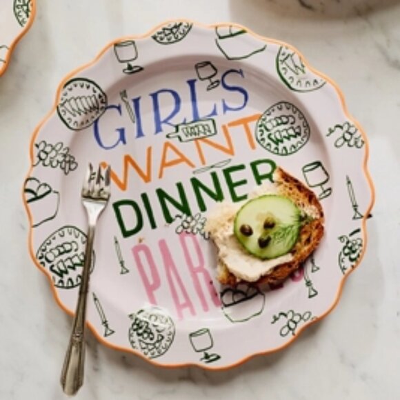 Phthalo Ruth Girls Want Dinner Parties Dessert Plate (NEW - 1) - Picture 2 of 2
